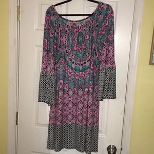 Pink and blue off shoulder dress